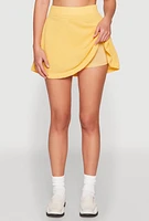 Womens Textured Knit Mini Skort, Yellow, Size XL