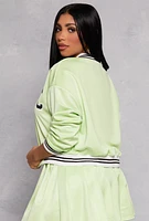 Womens C Initial Snap Button Bomber Jacket, Green,