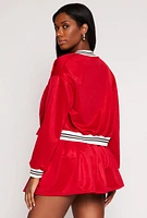 Womens C Initial Snap Button Bomber Jacket, Red, Size L