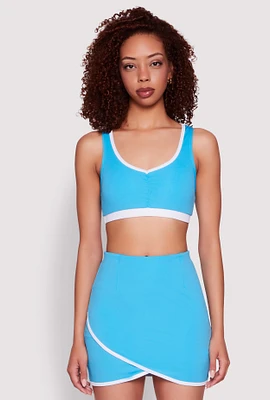 Womens Contrast Trim Caged Back Sports Bra, Blue, Size XL