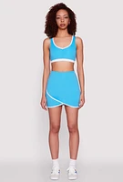 Womens Contrast Trim Caged Back Sports Bra, Blue,
