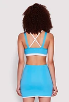 Womens Contrast Trim Caged Back Sports Bra, Blue, Size XL