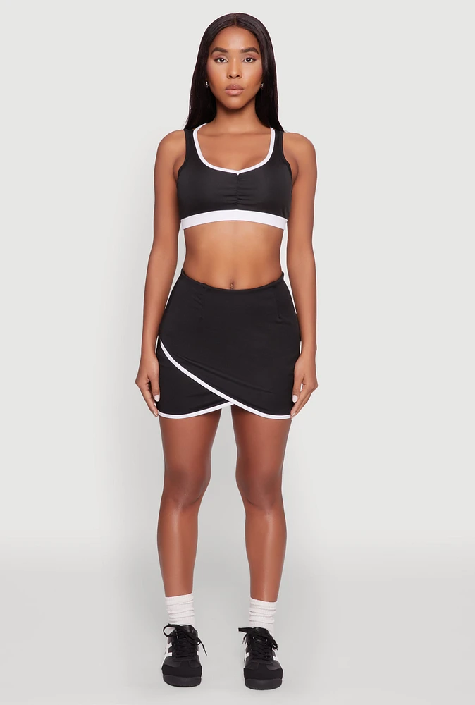 Womens Contrast Trim Faux Wrap Skort,
