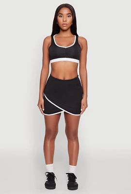 Womens Contrast Trim Faux Wrap Skort,