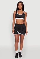 Womens Contrast Trim Faux Wrap Skort,