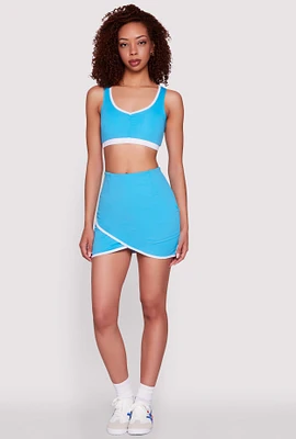 Womens Contrast Trim Faux Wrap Skort, Blue, Size XL