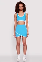 Womens Contrast Trim Faux Wrap Skort, Blue,