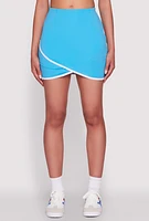 Womens Contrast Trim Faux Wrap Skort, Blue, Size XL