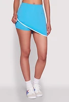 Womens Contrast Trim Faux Wrap Skort, Blue, Size XL