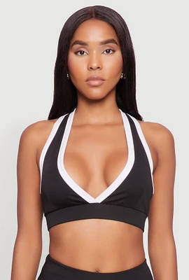 Womens Contrast Trim V Neck Cropped Racerback Tank Top,
