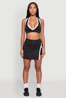 Womens Contrast Trim V Neck Racerback Crop Top, Black,