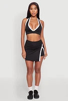 Womens Contrast Trim V Neck Racerback Crop Top, Black,