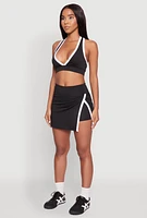 Womens Contrast Trim V Neck Racerback Crop Top, Black,