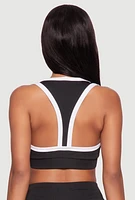 Womens Contrast Trim V Neck Racerback Crop Top, Black,