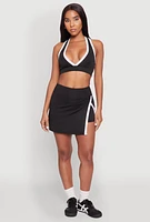 Womens Contrast Trim Side Slit Skort, Black, Size XL