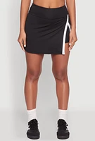 Womens Contrast Trim Side Slit Skort, Black, Size XL