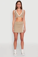 Womens Contrast Trim Side Slit Skort, Khaki, Size XL