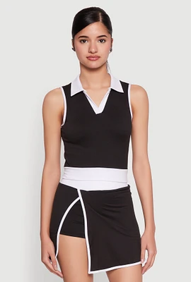 Womens Contrast Trim Sleeveless Polo Shirt,