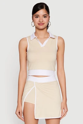 Womens Contrast Trim Sleeveless Polo Shirt,