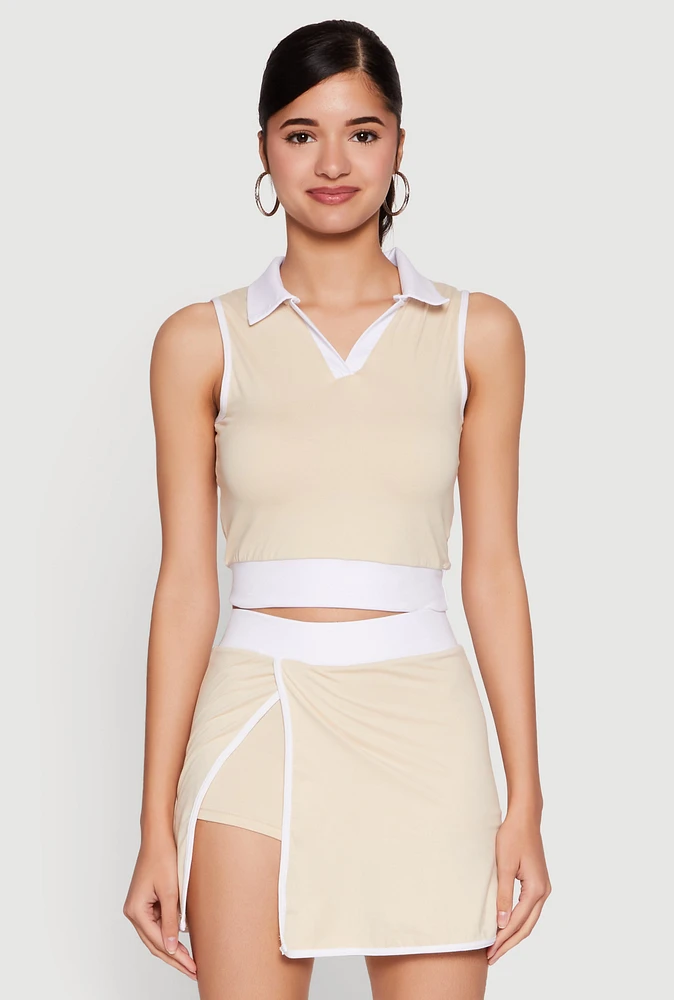 Womens Contrast Trim Sleeveless Polo Shirt,