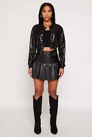 Womens Faux Leather Belted Pleated Skort, Black, Size M