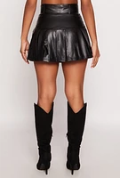 Womens Faux Leather Belted Pleated Skort, Black, Size M
