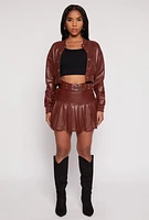 Womens Faux Leather Belted Pleated Skort,