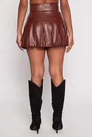 Womens Faux Leather Belted Pleated Skort,