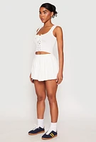Womens Textured Knit Pointelle Lace Up Crop Top, M