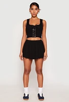 Womens High Waist Pleated Mini Skirt,