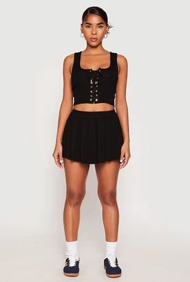 Womens High Waist Pleated Mini Skirt,