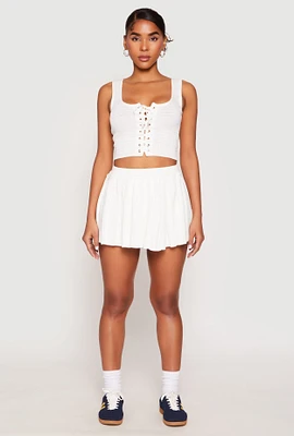 Womens High Waist Pleated Mini Skirt, White, Size M