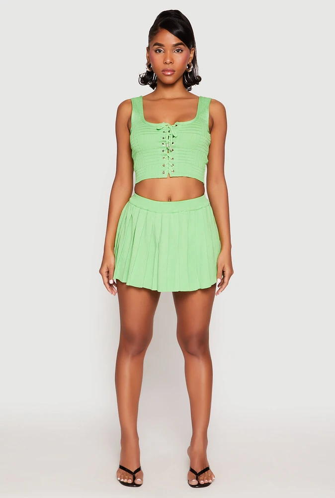 Womens High Waist Pleated Mini Skirt,