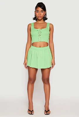 Womens High Waist Pleated Mini Skirt,
