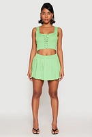 Womens High Waist Pleated Mini Skirt,
