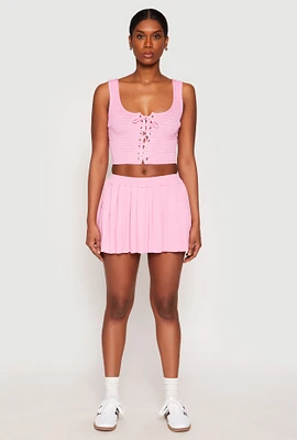 Womens High Waist Pleated Mini Skirt, Pink,