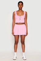 Womens High Waist Pleated Mini Skirt, Pink,