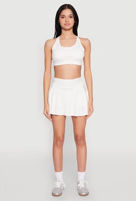 Womens Ruffled High Waist Cell Phone Pocket Skort, White, Size M