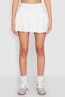 Womens Ruffled High Waist Cell Phone Pocket Skort, White, Size M
