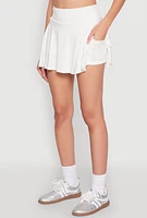 Womens Ruffled High Waist Cell Phone Pocket Skort, White, Size M