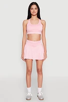 Womens Ruffled High Waist Cell Phone Pocket Skort, Pink, Size S