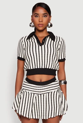 Womens Textured Knit Striped Polo Shirt,
