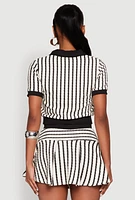 Womens Textured Knit Striped Polo Shirt,