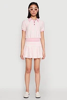 Womens Textured Knit Striped Polo Shirt, Pink,