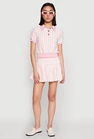 Womens Textured Knit Striped Polo Shirt, Pink,