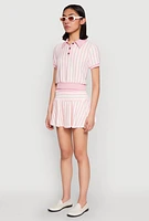 Womens Textured Knit Striped Polo Shirt, Pink,