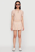 Womens Textured Knit Striped Polo Shirt, Beige, Size M