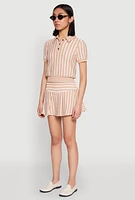Womens Textured Knit Striped Polo Shirt, Beige, Size M