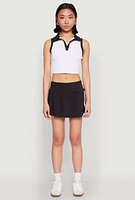 Womens Sleeveless Contrast Trim Polo Crop Top, White,