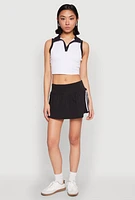 Womens Sleeveless Contrast Trim Polo Crop Top, White,